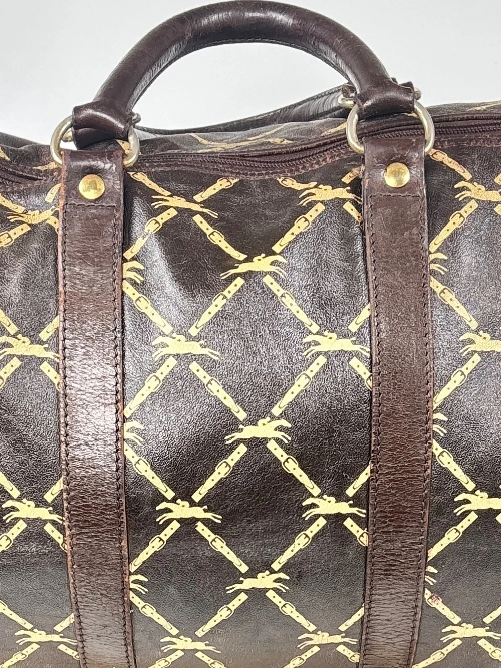 Longchamp Brown and Gold Patterned Duffel Bag